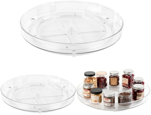 CHUENKUK 3 Stück Transparentes Drehteller, 23,3cm und 27cm Drehteller Organizer, 2 Größe Drehbares Ablagefach für Küche, Kühlschrank, Schrank