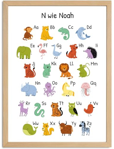 SpecialMe® Kinder-Poster Einschulung personalisiert mit Name | ABC Zahlen Buchstaben Lernen | Bilder Kinderzimmer mit lustigen Tieren