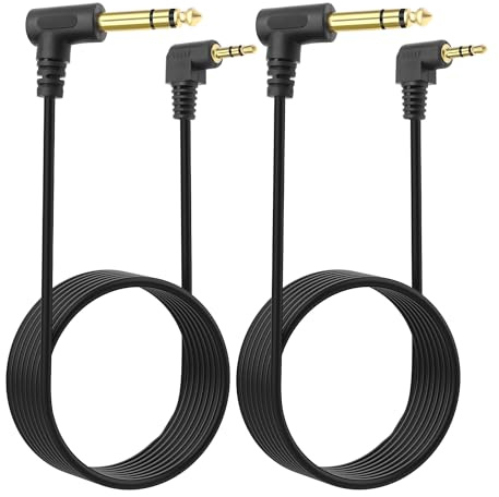 MEIRIYFA Cavo jack da 3,5 mm a 6,35 mm, placcato oro, 3,5 mm, connettore TRS su connettore da 1/8 pollici, connettore TRS, angolo retto, cavo audio stereo, per chitarra, laptop, home theater, telefono