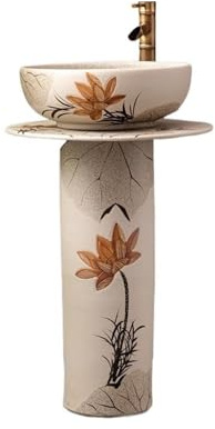 GLigeT Bathroom Pedestal Sink Outdoor Ceramic Pedestal Basin Integrated Floor-standing Washbasin With Faucet And Drain Kit Freestanding Sink Vanity