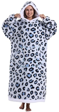 Pterygoid Filt med huva, bärbar modell i lång oversized design med ärmar, för kvinnor och män, present för vuxna och tonåringar