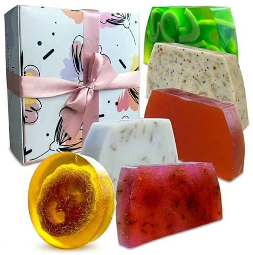 Lu.Flo Seifen Geschenkset 6x100 g, Handgemachte Duftseifen | Lavendelduft, Honigduft, Hafer, Vanille, Zitrus, Grapefruit und Lemongras