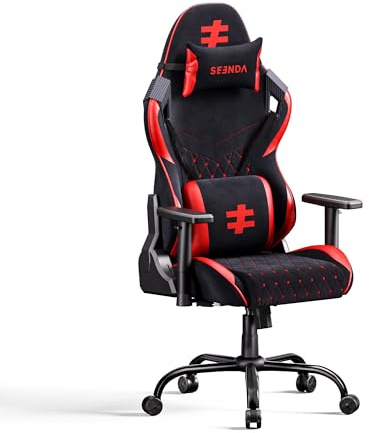 seenda GCPro-20 Chaise Gaming Ergonomique, Fauteuil de Bureau Gaming, Dossier Inclinable 145°, Réglable avec Appui-Tête & Coussin Lombaire, Charge 181 kg, Noir et Rouge