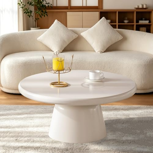 Stylish Simple Round Coffee Table with Stable Pedestal (A Round 31.5in) | Modern Cream White Circle Center Table Easy to Assemble for Farmhouse Living Room Study