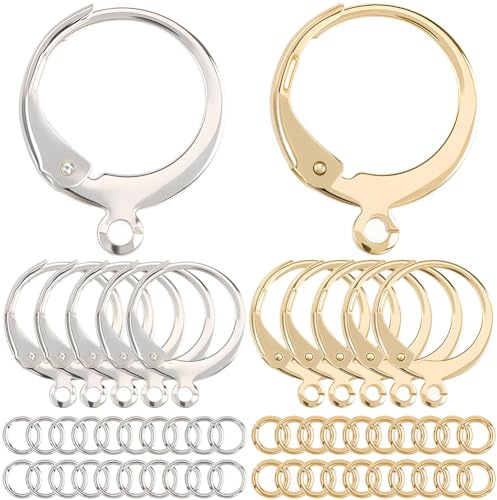 SUNNYCLUE 1 låda 80 st äkta 18K guldpläterade 925 sterling silverpläterade huggie örhänge krokar spakback örhänge fynd 80 st öppen hoppring spak tillbaka öronkrokar för smyckestillverkning tillbehör