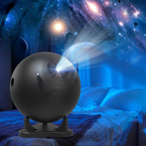 KBIBCK Planetarium - Proiettore di stelle con 12 dischi di pellicola, luce cielo stellato, luci proiettori, sistema solare costellazione luna, per bambini e adulti, camera da letto, soffitto soggiorno
