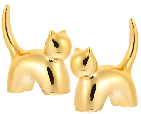 Beaupretty Support à Bagues en Céramique Forme Chat Or, Lot de 2, Organisateur Délicat et Facile à Utiliser pour Collections Personnelles et Décoration Maison