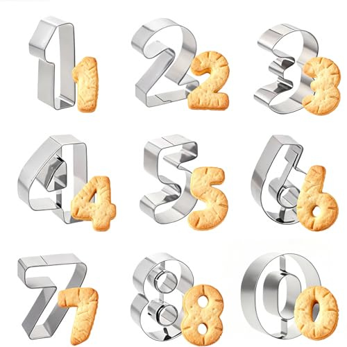 QEAS 9 Piezas Moldes Galletas Número, Cortador de Galletas 0-9 Acero Inoxidable, Galletas Números, Cortadores de Galletas Numero, para Cookies, Baking, Cake Decorating, Fondant