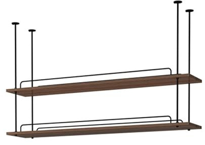 Generico Portabottiglie Sospeso Con Portabicchieri E Ripiano In Legno, Ripiano For Liquori Da Bar A 2 Livelli, Portafiori Creativo Da Soffitto, Capacità Di Carico Di 80 Kg, For Cucina(100x80x26.5cm)