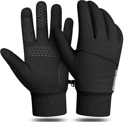 WESTWOOD FOX Water Repellent Nano Fleece Gloves for Men & Women–Lightweight Thermal Insulated Winter Gloves,Touchscreen,Windproof Cold Weather Gloves for Running,Cycling,Driving & Outdoor (Black, L)