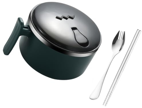 SEWACC Ciotola per Noodles Istantanei in Acciaio 304 1000Ml con Manico e Coperchio Contenitore Termico per Zuppa e Alimenti per Uso Domestico e Trasporto Compatto