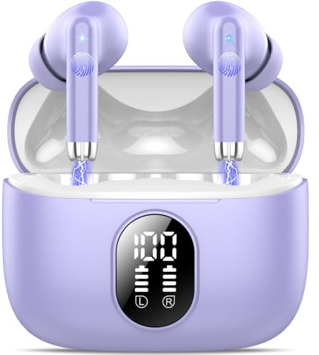 QXQ S26 Ecouteurs Bluetooth 5.4 sans Fil, ENC Antibruit Casque Bluetooth | 40 Heures Oreillette Bluetooth sans Fil avec 6D HiFi Stéréo, Écran LED, USB-C, Contrôle Tactile, IP7 Etanche pour iOS Android