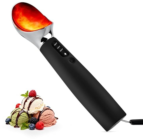 Cuillère à glace chauffante rechargeable avec 3 niveaux de chaleur (120-160°F/49-71°C), écran LED, batterie 2600 mAh, cuillère à glace en métal étanche pour glaces dures et desserts