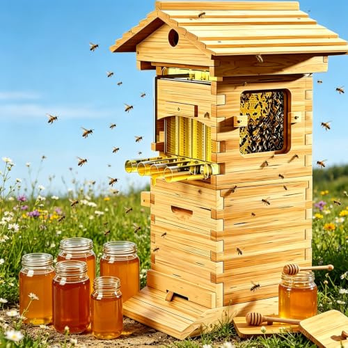 Bienenstock-Starterset: Einfache Honigernte durch selbstfließendes System. Aus Holz, lebensmittelecht, verbesserte Ausführung. Für Hausgarten, Erwachsene & Anfänger – perfekt als Bienenbeute