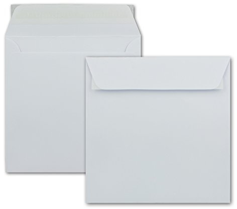 50 Briefumschläge in Weiß - quadratische Kuverts 16 x 16 cm - Starke Qualität - 120 Gramm/m² - Haftklebung - ohne Fenster