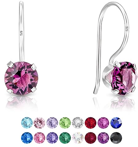 DTPsilver - Boucle d'Oreille Améthyste pour Femme - Bijoux en Argent avec Cristal Violet