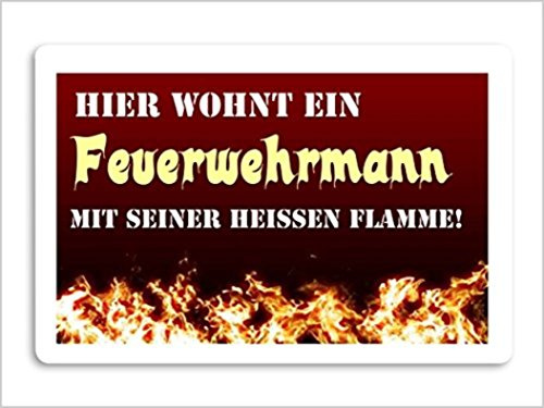 Crealuxe Fussmatte Hier wohnt EIN Feuerwehrmann mit Seiner heißen Flamme - Fussmatte Bedruckt Türmatte Innenmatte Schmutzmatte lustige Motivfussmatte