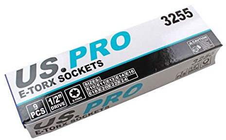 US PRO Tools 9pc 1/2 Dr Female Torx E-TRX Star Socket Set E10-E24 B3255