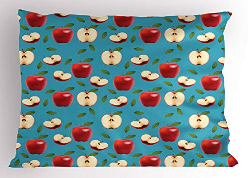 ABAKUHAUS Mela Federe Cuscini Stampata, Red Delicious Healty Alimentari, Decorativo e Dimensioni Standard, 90 cm x 50 cm, Crema Blu Rubino
