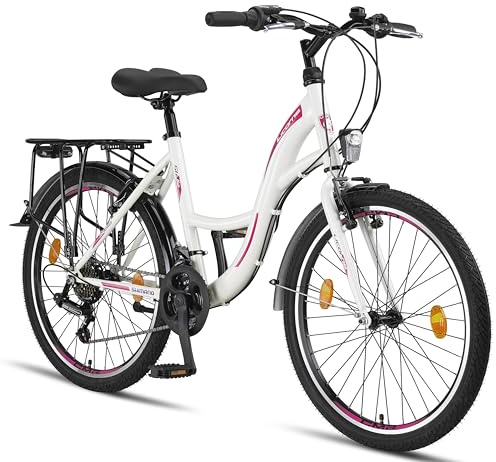 Licorne Bike Stella Premium City Bike in 24,26 und 28 Zoll - Fahrrad für Mädchen, Jungen, Herren und Damen - 21 Gang-Schaltung - Hollandfahrrad Citybike (Weiss, 24.00)