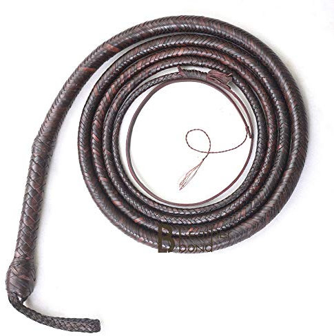 Bull Whip - Cuoio per equitazione, 4,6 m, 16 trecce a canguro in pelle, pancia e rullo in pelle, colore: Marrone scuro