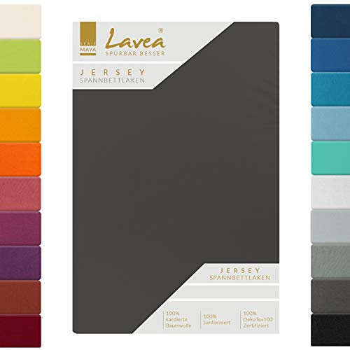 Lavea® Jersey Topper Spannbettlaken, Spannbetttuch, Serie Maya, 100% Baumwolle, hochwertige Verarbeitung, mit Gummizug und OekoTex100 180x200cm | 200x200cm, Anthrazit