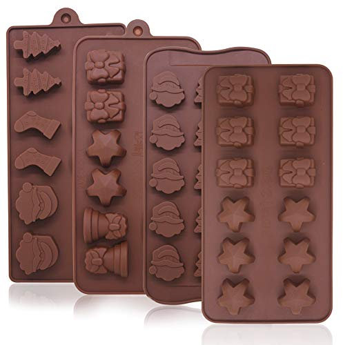 4 Weihnachts-Schokoladenform,Sonku Weihnachtsbaum Schokoladenformen,Weihnachts Silikonformen für Weihnachten Süßigkeiten Kekse Schokolade Pudding,Süßigke,4-Typen
