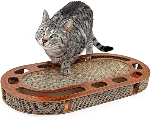 Pfotenolymp Aire de Jeu Chat – Interactif Griffoir en Carton Ondulé - Planche à Gratter - Jouet avec Balle et Herbe à Chat