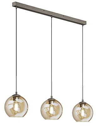 Lindby 3 Luci Lampada a sospensione vintage industriale sfera, Plafoniera da soffitto per Cucina Caffè Bar Lampadario Sala pranzo Soggiorno moderno LED Stile Edison Nordico Vetro ambrato