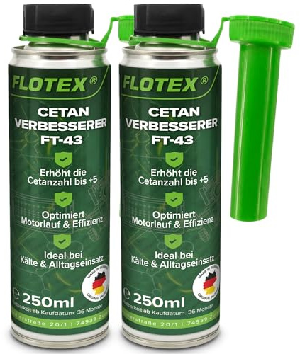 Flotex Cetan Verbesserer FT-43 2 x 250 ml | Diesel Cetan Booster & Dieseladditiv zur Erhöhung der Cetanzahl um bis zu 5 Punkte | Für ruhigeren Motorlauf, bessere Zündwilligkeit & Kaltstart