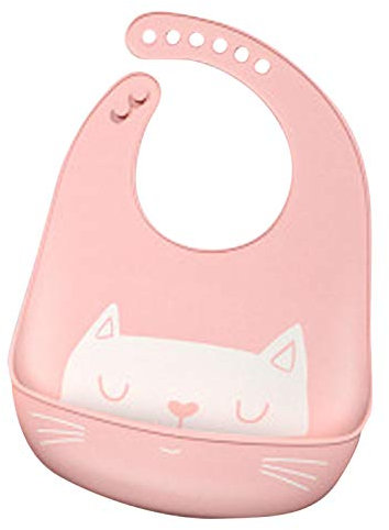Asalinao wasserdichtes Lätzchen, Silikon Baby Lätzchen mit Silikon, Neugeborene Baby Jungen Mädchen süße Katze Silikon wasserdichtes Lätzchen Fütterungs Lätzchen (E)