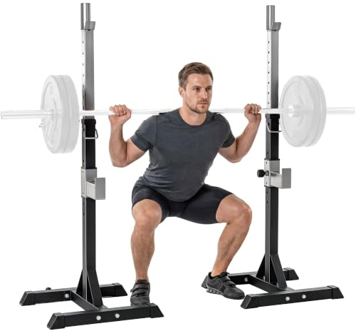 HOMCOM Set 2 Rack Porta Bilanciere in Acciaio, 55x57x105-170cm, Nero | 2 Ganci con Altezza Regolabile, Capacità 150kg