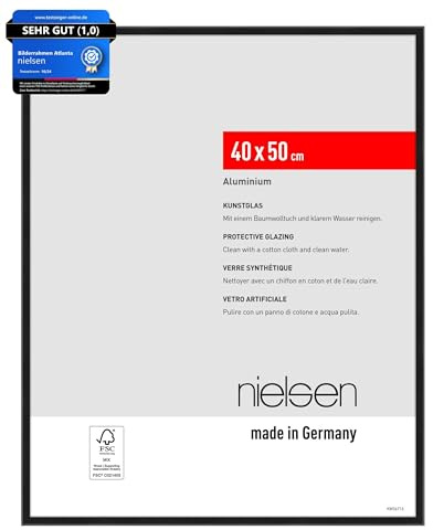 nielsen Aluminium Bilderrahmen Atlanta, 40 x 50 cm, Schwarz | Aluminium Posterrahmen im Hoch- & Querformat zum Aufhängen Schwarz matt bruchsicheres Kunstglas