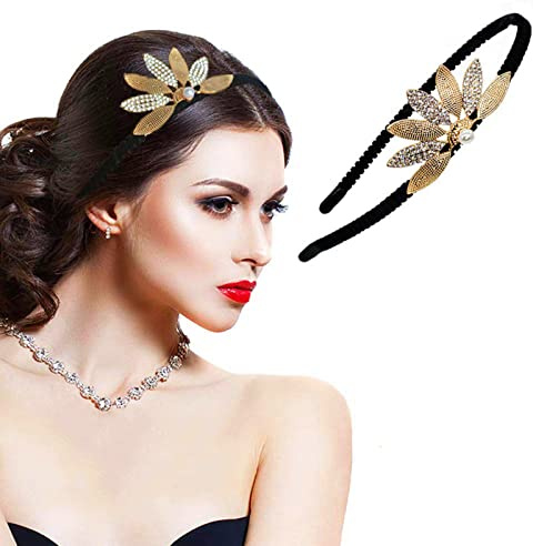 1920er Jahre Stirnband Vintage Fascinators für Frauen Elegant 1920 Haarschmuck Strass (Gold)