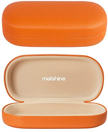 molshine Sonnenbrillen Etui aus Hartschalen Leder, klassisches großes Brillenetui für Damen und Herren, Sonnenbrillen (Orange)