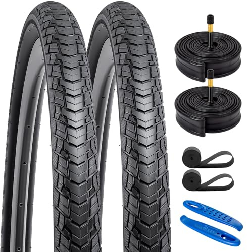 YUNSCM 2-PCS 700C Bike Tires 700x38C 40-622 and 700C Bike Tubes Schrader Valve with 2 Rim Strips and Upgraded Tire Levers (Y-1128)