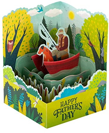 Hallmark 3D & Pop Up Vatertagskarte – Paper Wonder Relaxing Fishing Design | Flach 20 x 13,7 cm, konstruiert 10 x 10 x 13,7 cm, hellgrüner Umschlag, mehrfarbig, recycelbar