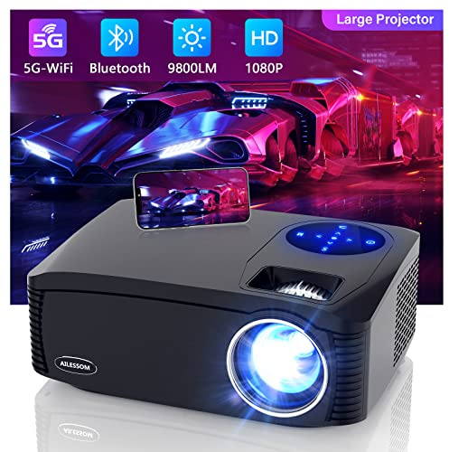 Native 1080P 5G WiFi Bluetooth Projector, AILESSOM 20000LM 450 Display Support 4K Movie Projector, High Brightness for Home Theater and Business, Compatible with iOS/Android/TV Stick/PS4/HDMI/PPT/USB
