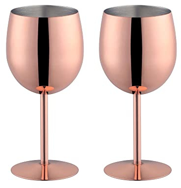 BISDARUN Weißweingläser 2er Set Rotweinkelche 18/8 Edelstahl 350ml Metallkelch Gläser für Cocktail Champagner Whiskey Bier (Kupfer/Roségold)