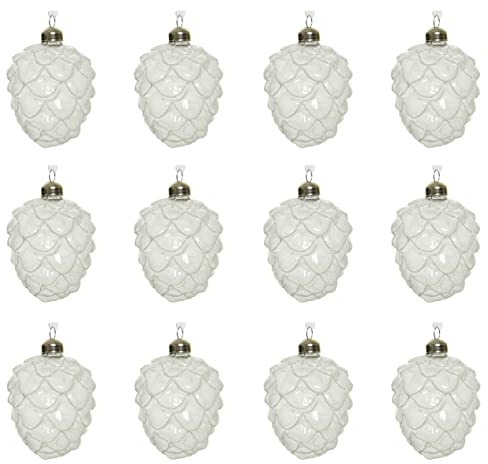 Christbaumschmuck Zapfen Glas 10cm 12er Set - Tannenzapfen Glaszapfen Christbaumkugeln Weihnachtsbaumkugeln Weihnachten - Weihnachtsbaumschmuck - weiß/klar gefrostet