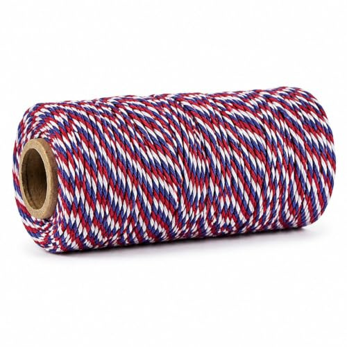 Bianriche Cuerda de algodón para hornear, carniceros, manualidades, envolver 100 m (rojo, azul y blanco)