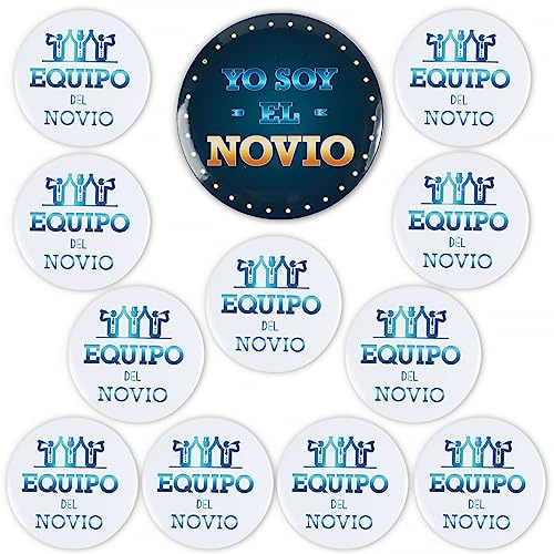 Spagnolo Gadget Addio al Celibato Sposo, 1*Spilla Yo soy el Novio+11*Spille Equipo del Novio, Accessori da Sposo Matrimonio Addio Celibato