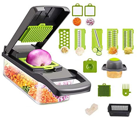 LoKori Vegetable Chopper,Multifunctional 14 in 1 Food Chopper,Kitchen Vegetable Slicer Dicer Onion Chopper Food Chopper/Cutter veggie Chopper with 7 Blades for Onion & Potato
