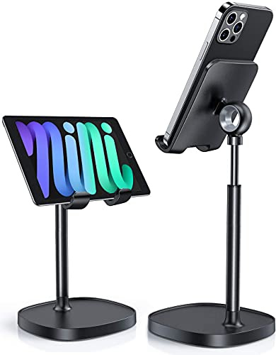 LISEN Cell Phone Stand Adjustable Phone Holer for Desk, Computer Office Desk Accessories for iPhone 16 Holder Women Kitchen Essentials Fits Switch Kindle iPads Tablet 4-10in (Full Black)