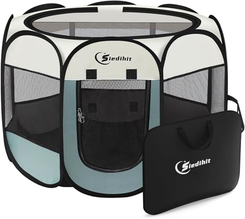 Siedihit Dog Cat Playpen, Puppy Pet Playpen Indoor for Small Dog Crate Tent Cage Outdoor, Portable Pop Up Dogs Enclosure Kennel with Carrying Case for Dogs/Cats/Rabbits(Grey, Small