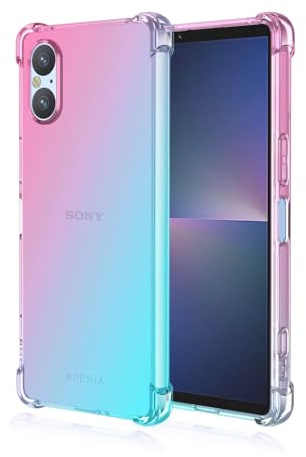 HONLEN Hülle für Smartphone, Compatible with Sony Xperia 5 V Case, (6.1 Inches) Transparent Farbverlauf Design TPU Silicone Handyhülle, Verstärkung mit Vier Ecken Cover Rosa Grün