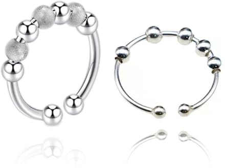 EIHI 2 Stück verstellbare Drehringe, Zappelringe, verstellbare Fingerringe, Ringe mit Perlen, Ringe für Damen und Herren