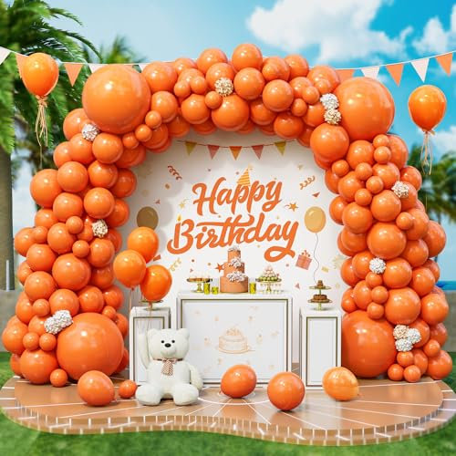 Roxistar 143 pcs Ballons Orange Ballons en Latex Différentes Tailles Kit de Guirlande de Ballon Orange avec Ruban pour Femmes Garçons Filles Anniversaire fête Halloween douche de Mariée pique-nique