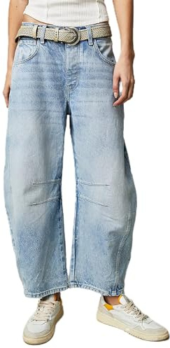 Vaqueros de pierna ancha tipo barril para mujer, pantalones vaqueros holgados de cintura media recortados estilo globo, mezclilla vintage boyfriend Y2K holgados streetwear, XS