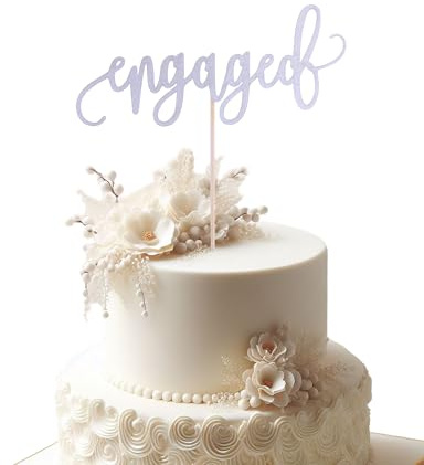 Silver Glitter Engaged Cake Topper for Wedding Celebrations Bridal Shower | Silver glitter cardstock, Engaged lettering, wedding cake accent, party cake decor, photo prop